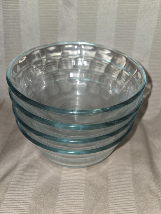 Pyrex Other - Clear Pyrex Glass Dessert Bowls with Teal Rim - Home Dining